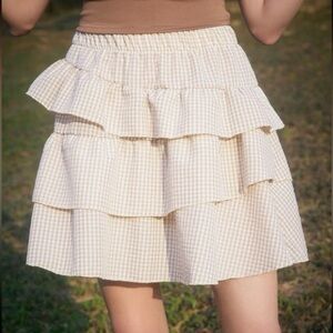 4/$25 Romwe Gingham Ruffle Seersucker Mini Skirt XS Beige Cottagecore Y2K Vibes